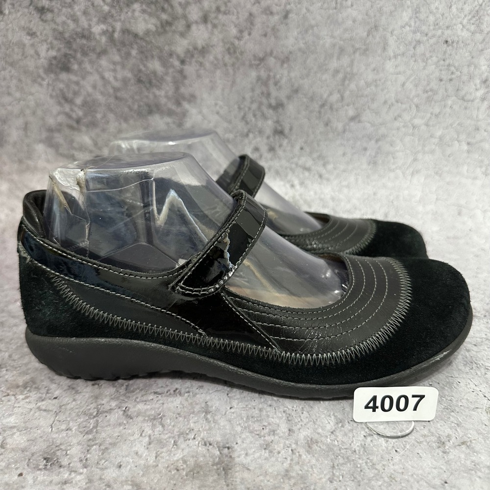 Naot Kirei Mary Jane Shoes Womens 7 Black Suede Patent Leather Comfort